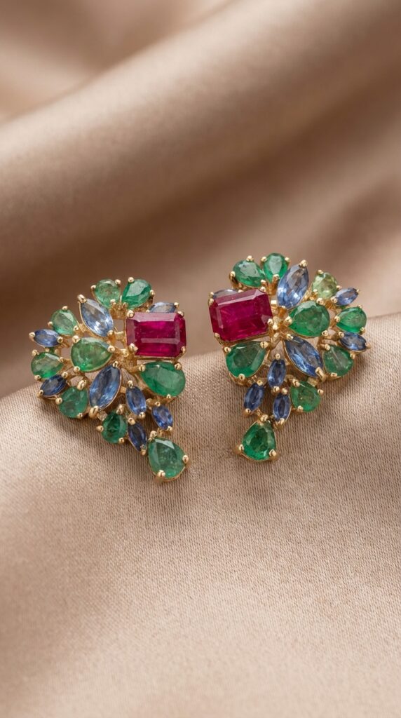 Earrings – Emerald, Ruby & Sapphire