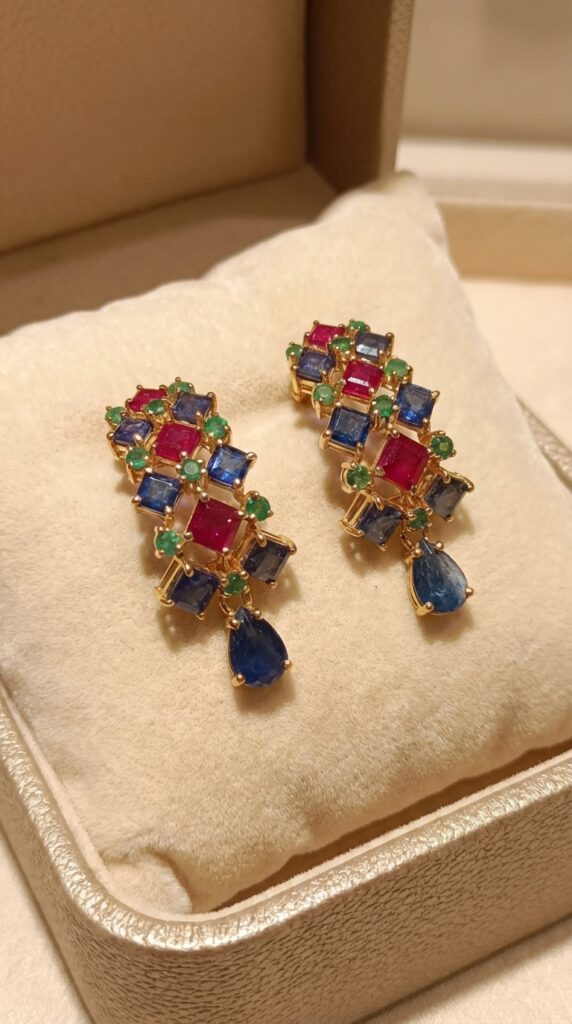 Earrings – Ruby, Emerald & Blue Sapphire